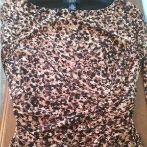 CHAPS Animal Print Dress with Ruched Waist, Small